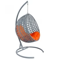 Подвесное кресло M-GROUP круглый Люксс ротангом серое, оранжевая подушка